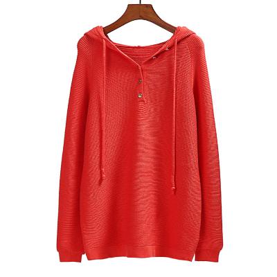 China Anti-wrinkle Autumn Winter High Quality Solid color knitted half cardigan women hooded sweater hoodies pullovers for sale