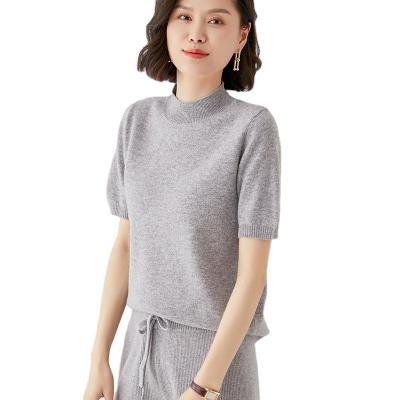 China High Quality Anti-Wrinkle Spring Tortoise Half Neck Custom Short Sleeve and Summer Knitwear Knitted Sweater Pure Wool Women Sweater for sale