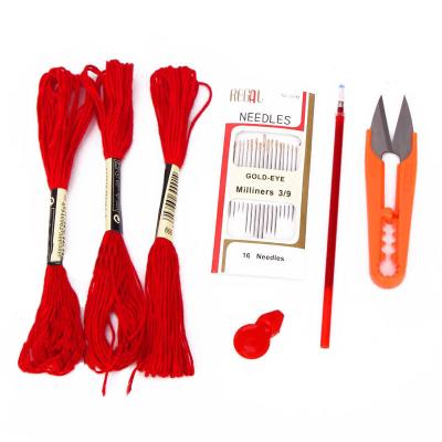 China Abrasion resistance three packs of red embroidered needle thread to send a pack of stainless steel sewing needle one refill one lead and scissors V for sale