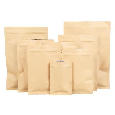 China Recycled Materials Factory Direct Selling Yellow Inner Kraft Paper Zipper Bag Food Flat Bottom Aluminum-Clad Bag, Used For Flavored Tea, Snacks for sale