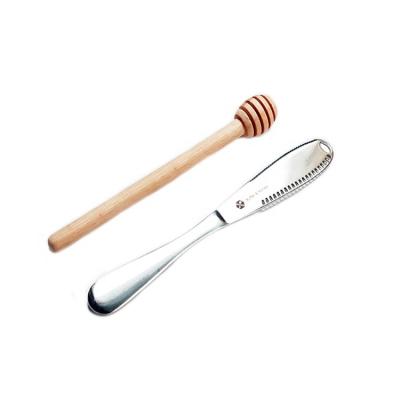 China Sustainable Hot Selling 2pieces Kitchen Instruments Stainless Steel Butter Spreader Knife and Wooden Honey Dipper for sale