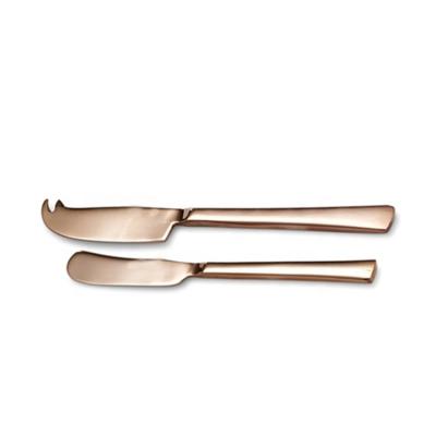 China 2022 Viable Hot Sales Custom 2 Pcs Rose Gold Cheese Knives Set In PVC Gift Box for sale