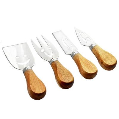 China Viable Customize New Product Smile Shape Stainless Steel Oak Handle Cheese Knife Set for sale