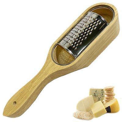 China Viable Customize Wooden Handle Stainless Steel Cheese Grater With Collector Cheese Grater for sale