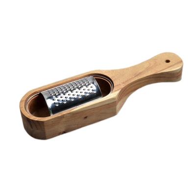 China Viable Customize Wooden Handle Stainless Steel Cheese Grater With Collector Cheese Grater for sale