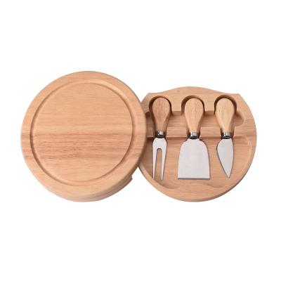 China Viable Wholesale Customize 3pcs Cheese Knife Set Multifunctional Round Wooden Cheese Board for sale