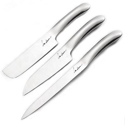 China 2020 newest viable design 3pcs unique hollow stainless steel handle santoku knife set for sale