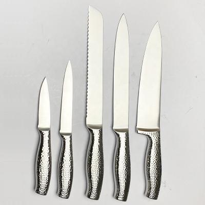 China Viable Hot Sales Unique Design 5pcs Hammered Stainless Steel Handle Kitchen Knife Set for sale