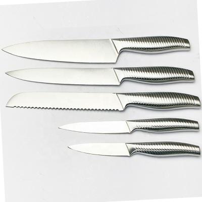 China Viable Wholesale Unique Design 5pcs Stainless Steel Stripe Handle Kitchen Knife Set for sale