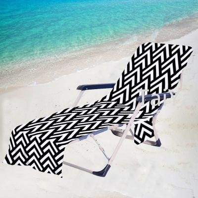 China New Design Kid Safe Geometric Towel Pool Chair Covers Storage Pockets Beach Lounge Chair Towel Quality Thick Beach Chair Cover for sale