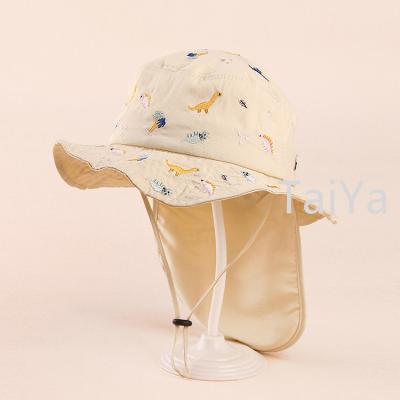 China Travel 2023 spring and summer new dinosaur embroidered children's hood boys and girls 2-6 years old baby bucket hat protection neck for sale