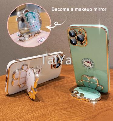 China Plating Shockproof Fashion Cute Kitty Cat Makeup Mirror For OPPO Reno10 9 Phone Case A1PRO Folding Stand A58 for sale