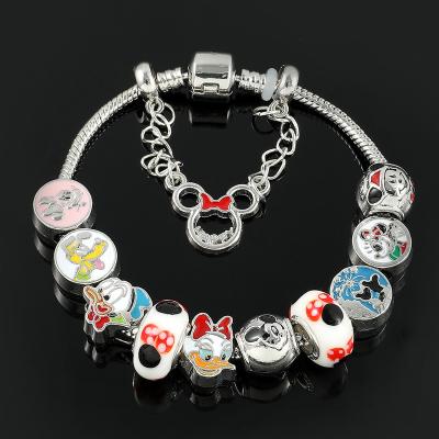 China Wholesale New Design Anime Children's DIY Bead Alloy Bracelet Cute Loose Mickey Minnie Bangle Peripheral Environmental Friendly Friendship Gift for sale