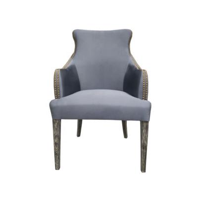 China Gold Nail Studded Luxury French Style Dining Room Furniture Gray Silk Fabric Nail Studded Dining Chairs for sale