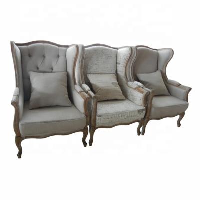 China Ornate French Style Living Room Ornate Wing Back Chairs in Antique Wood for sale