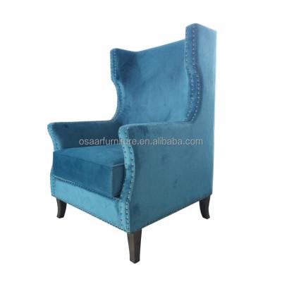 China Wing Back Modern American Style Living Room Blue Velvet Fabric Wingback Chairs for sale