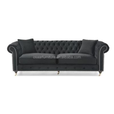 China Gold Nailed Black Velvet Embellished Chesterfield Tufted Sofa Furniture For Living Room for sale