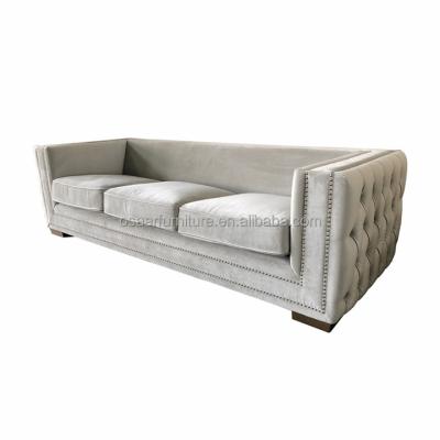 China Modern Nordic Style Ornate Button Embellished Gray Velvet Living Room Sofas Silver for sale