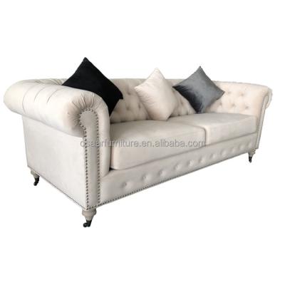 China White Fabric Chesterfield Sofa Set French Neoclassical Tufted Living Room Furniture Velvet for sale