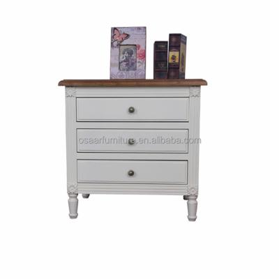 China With Three Drawers European Style Bedroom Furniture Classic White Hand Carved Wooden Bedside Table for sale