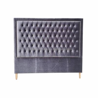 China French Design Ornate Luxury Bedroom Furniture Ornate Gray Velvet Headboard for sale