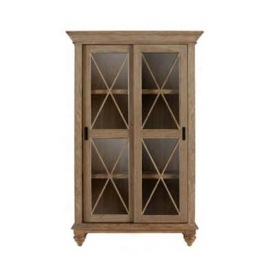 China French Furniture Antique Two Door Country Sliding Glass Door Wooden Storage Display Cabinet for sale