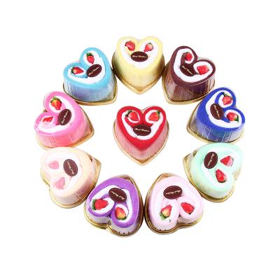 China Promotional Gift 30x30cm Two Towels Cotton And Fiber Material Heart Shape Cake Towel Large With Strawberries For Events And Parties for sale