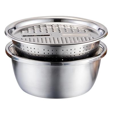 China Amazon Hot Sale 3PCS Kitchen Stainless Steel Sink Cake Dough Salad Fruit Grater Viable Single Mixing Bowl Set With Lid for sale