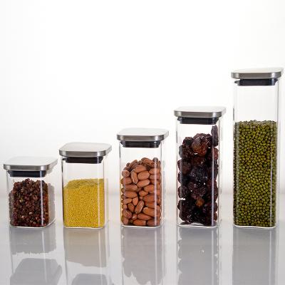 China Sustainable Wholesale High Quality Kitchen Storage Container Storage Jar Glass With Stainless Steel Cover for sale