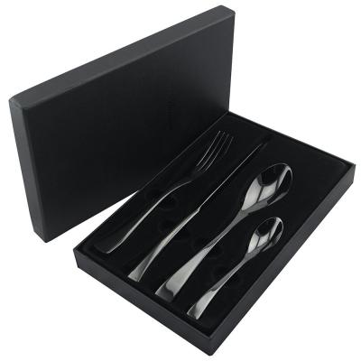 China 2021 new fashion stocked border titanium black cutlery set stainless steel restaurant knife, fork and spoon set for sale