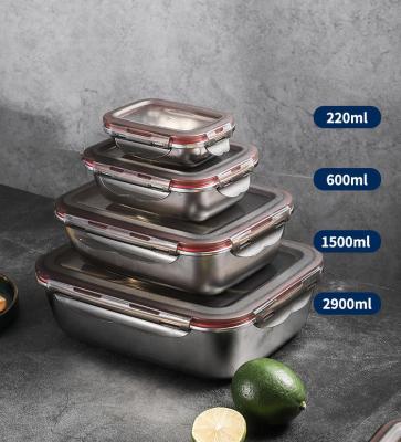 China Stocked Leakproof Double Wall Rectangle Lunch Box Stainless Steel Lunch Box Set With Locking Lids for sale