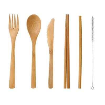 China 2021 Viable Hot Selling Straw Toothbrush Spoon Fork Knife Biodegradable Bamboo Travel Antisepsis Wooden Bamboo Cutlery Set Accept Logo for sale