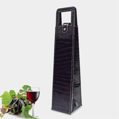 China Fashion New Design Korea Red Wine Bottle Reusable Classic Single Carrier Travel Durable PU Wine Gift Bag for sale