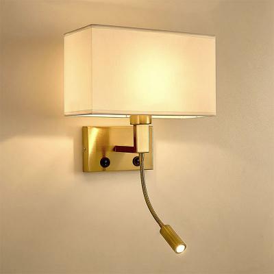 China Modern style hotel room wall lamp Chinese style with switch bedside wall lamp square fabric wall light wholesale for sale