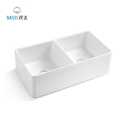 China Modern Popular Modern Ceramic Double Bowl Basin Kitchen Apron Kitchen Sinks cUPC White Kitchen Sinks for sale