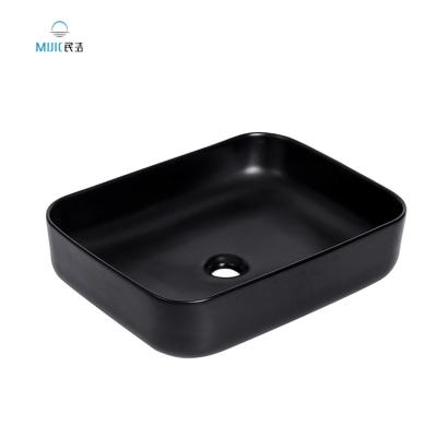 China Modern Art Sanitary Wholesale Modern Matte Black Rectangular Ceramic Basin Shape Sink Bathroom Ware Bathroom Sink Matte Black for sale