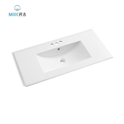 China Factory Modern European Style Counter Mounted Ceramic Hand Wash Basin Bathroom Vanity Straight Down Cabinet Basin for sale