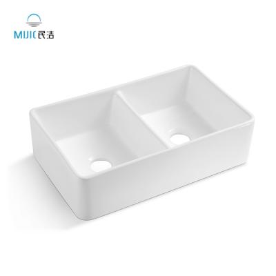 China Simplicity Kitchen Sink Double Bowl Modern White Handmade Farmhouse Sink Ceramic White Kitchen Sinks for sale