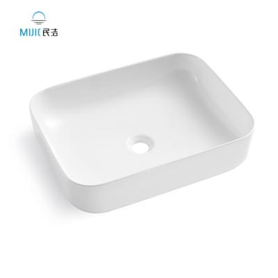 China Modern Minimalist Ceramic Sanitary Ware Bathroom Vessel Sink Bowl Countertop Glossy White Square Ceramic Wash Basin for sale