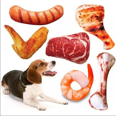 China Viable 3D Simulated Chicken Steak Vegetables Dog Chewing Toys Stuffed Pet Toys Plush Pet Squeaky Chew Toys for sale