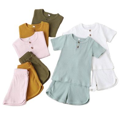 China Wholesale Casual Summer Cotton Shorts Sleeve Tops And Shorts Kids Girls Clothes 2Pcs Set for sale