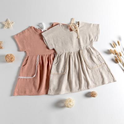 China Summer Breathable Korean Girl Canvas Short Lace Kids Cotton Long Sleeve Dress for sale