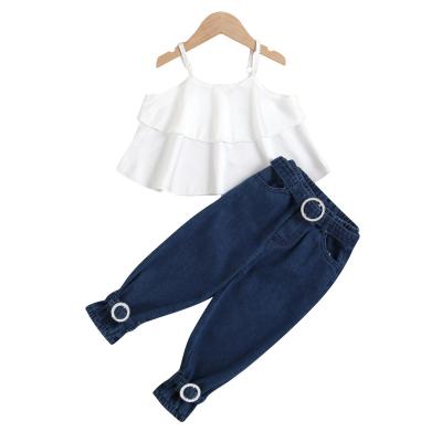 China Breathable Spring Halter Tops And Pants White Sleeveless Clothes Set For Kids Girl for sale