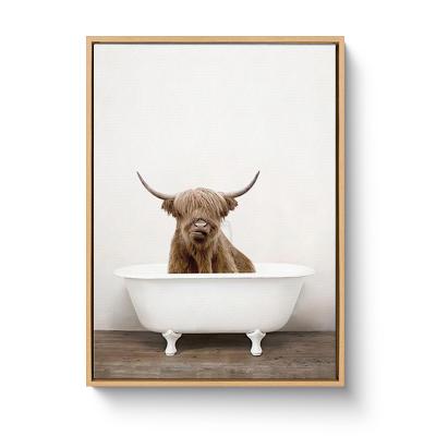 China Modern Chic Animal Highland Cow In The Tub Color Canvas Print Photography View Wall Art For Home Wall Decor for sale