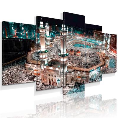 China Custom 5 Panels Modern Urban Light Cityscape Islamic Framed Canvas Wall Art for sale