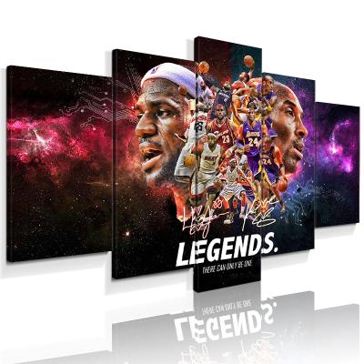 China Modern 5 Panel Set NBA Basketball Superstar Lebron James And Kobe Bryant Picture Painting Wall Art Canvas Print For Living Room Decor for sale