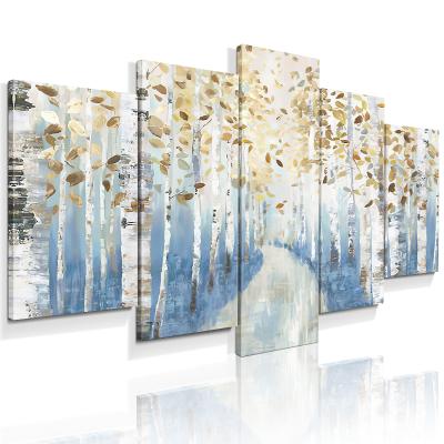 China Modern Abstract 5 Piece Road and Forest Landscape Canvas Wall Art Paintings For Living Room Decor for sale