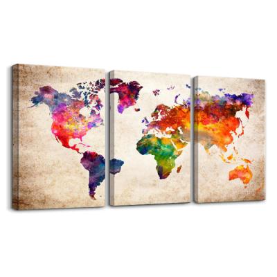 China Modern 3 Panels Customized Modern World Map Triptych Canvas Art Prints Painting For Wall Decoration for sale