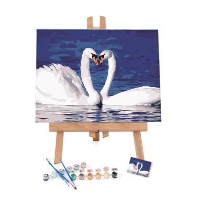 China Modern Designs Custom DIY Animal Painting Two Swans Painting By Number Kit Handmade Oil Painting On Canvas for sale