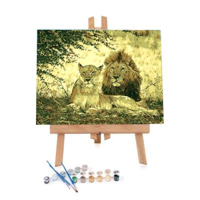 China 40x50cm Modern Frame DIY Lions Animal Oil Painting Painting By Numbers For Home Decor Art for sale